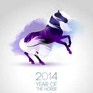 梦幻水彩紫色骏马矢量素材