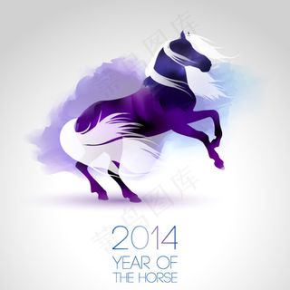 梦幻水彩紫色骏马矢量素材