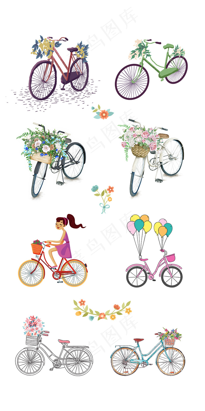 清新手绘自行车淘宝电商素材