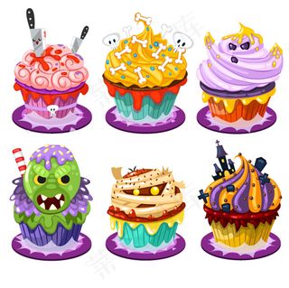 6款美味万圣夜甜品矢量素材