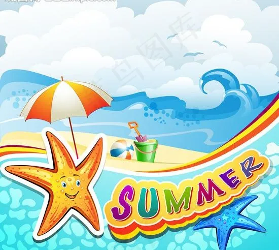 夏季海滩风景图片ai矢量模版下载