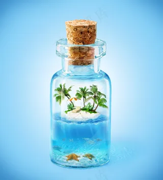 玻璃瓶中的海滩风景图片