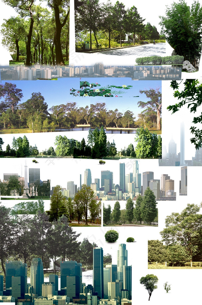 PSD分层树木草路城市建筑(4500X6803(DPI:72))psd模版下载