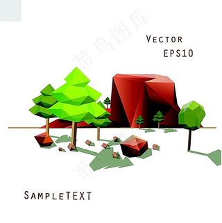 低聚设计的树木与山