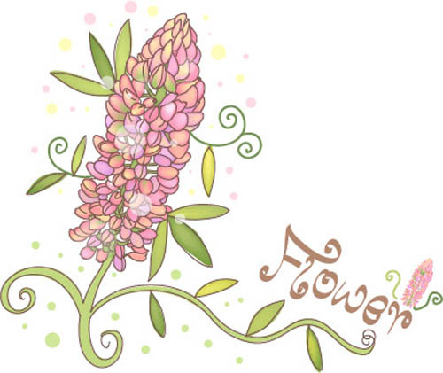 绿叶花朵植物藤蔓图案矢量图