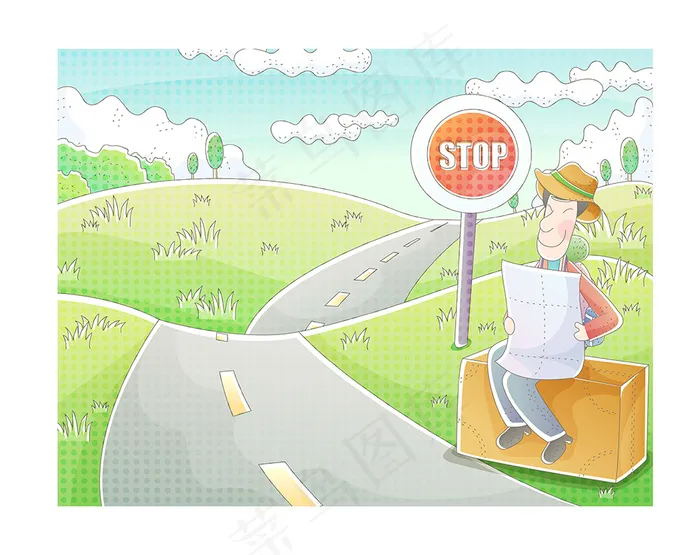 卡通马路人物场景ai矢量模版下载