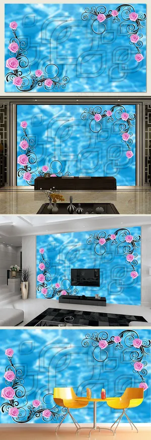 3D椭圆欧式花纹电视背景墙室内装饰...