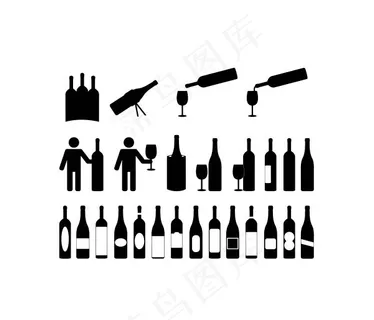 酒瓶酒杯剪影矢量素材EPS