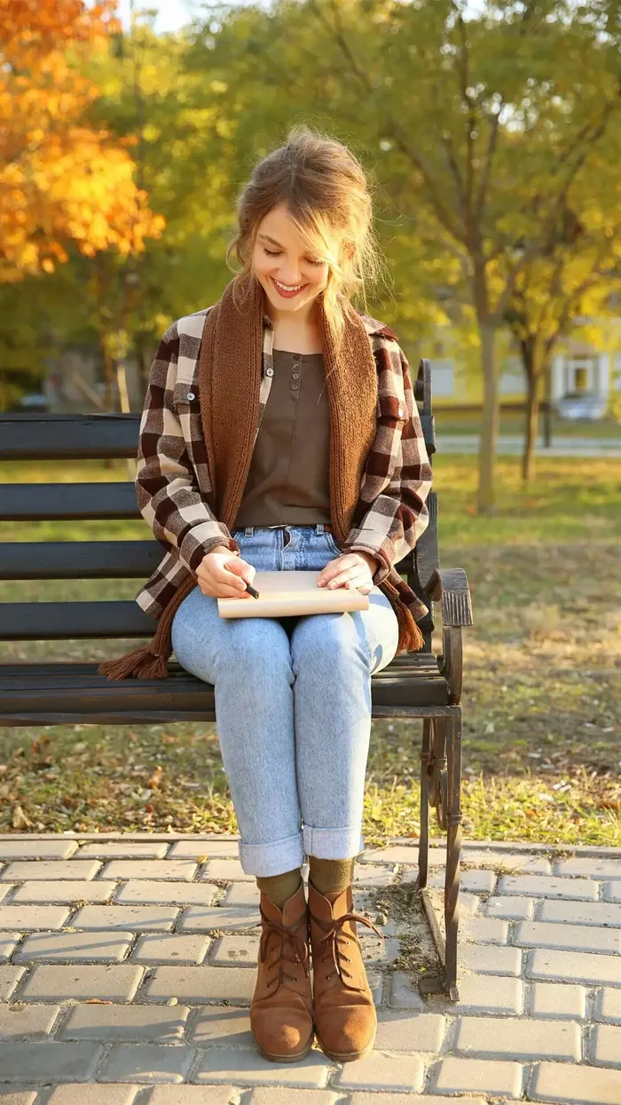 坐在椅子上戴着围巾的外国美女