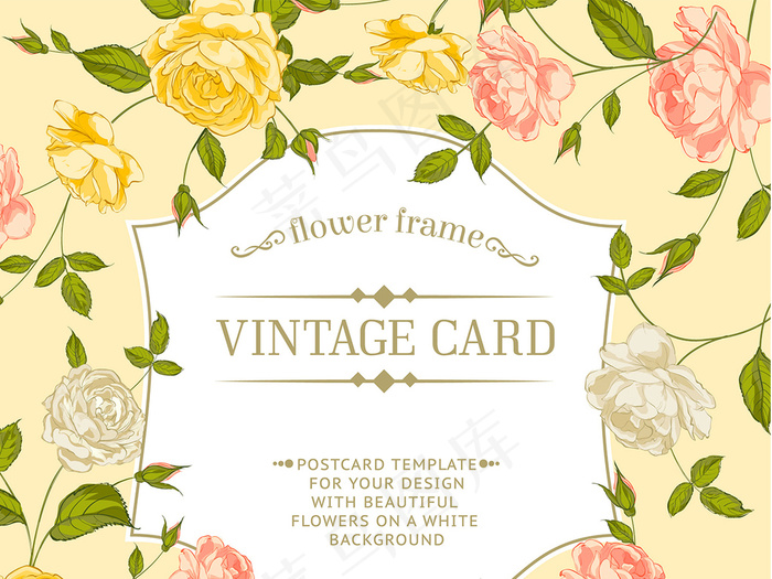 唯美手绘花朵边框婚礼请柬矢量素材1