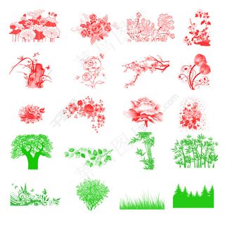 各种手绘花树草psd素材