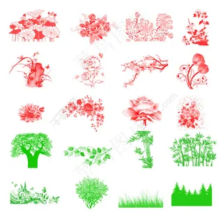 各种手绘花树草psd素材