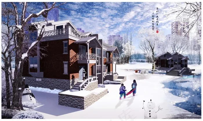 园林景观雪景PSD效果图(3600X2146(DPI:1016))psd模版下载