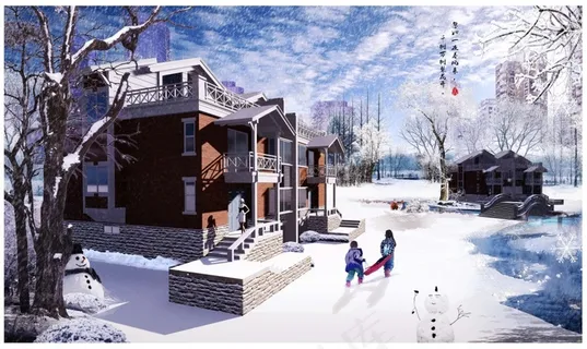 园林景观雪景PSD效果图 园林景观雪景PSD效果图