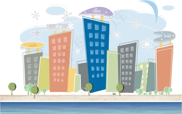 卡通城市ai矢量模版下载