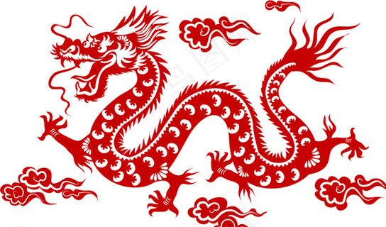 红色中国龙剪纸矢量素材图片 红色中国龙剪纸矢量素材图片