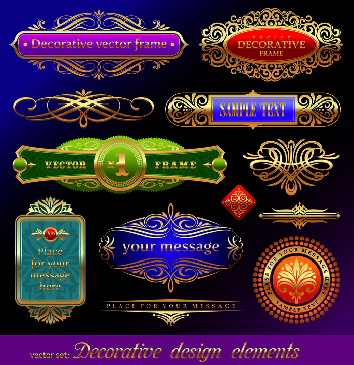 绚丽花纹标签矢量图