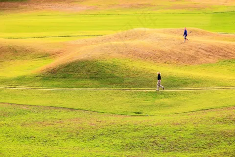 草地上打高尔夫球的运动人物图片