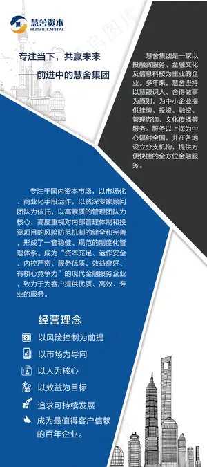 2017蓝色简洁金融企业简介易拉宝