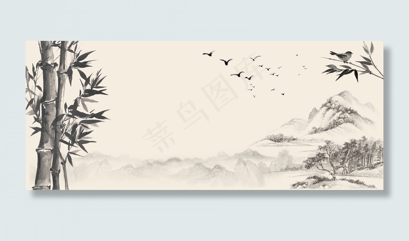 古典水墨画竹子背景素材