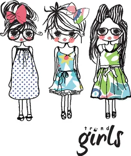 卡通线条女孩01—矢量素材