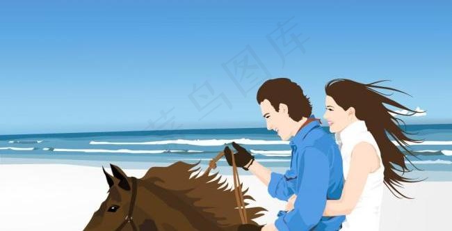 海滩骑马度假的情人图片