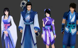 四人琼华派服装模型