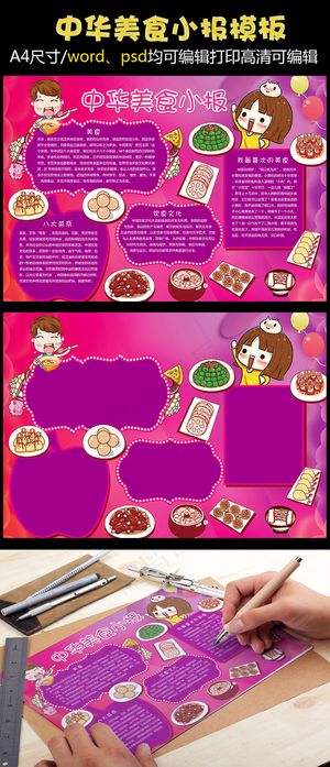中华美食电子手抄报模版
