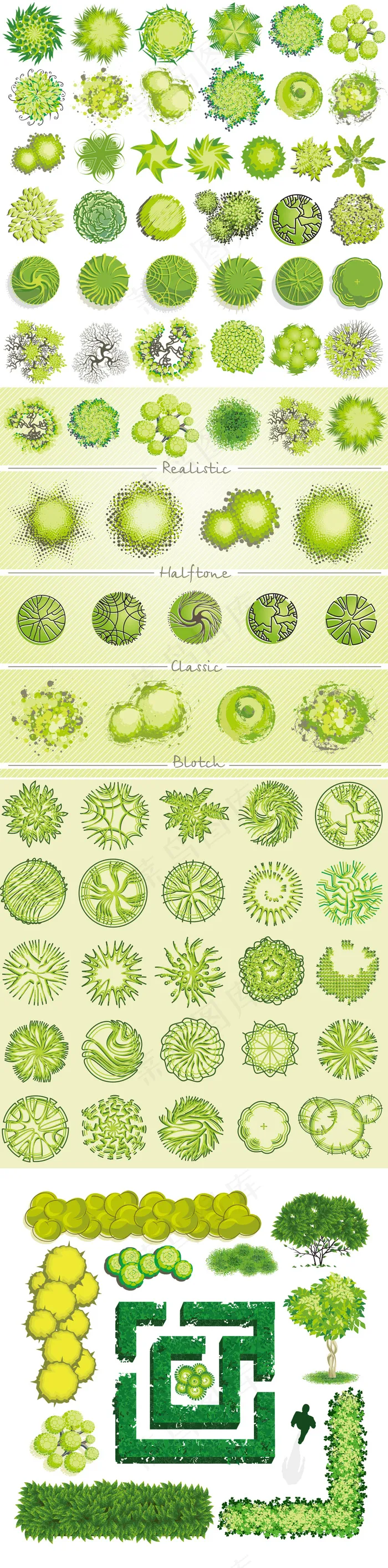扁平化卡通景观树木设计矢量素材ai矢量模版下载
