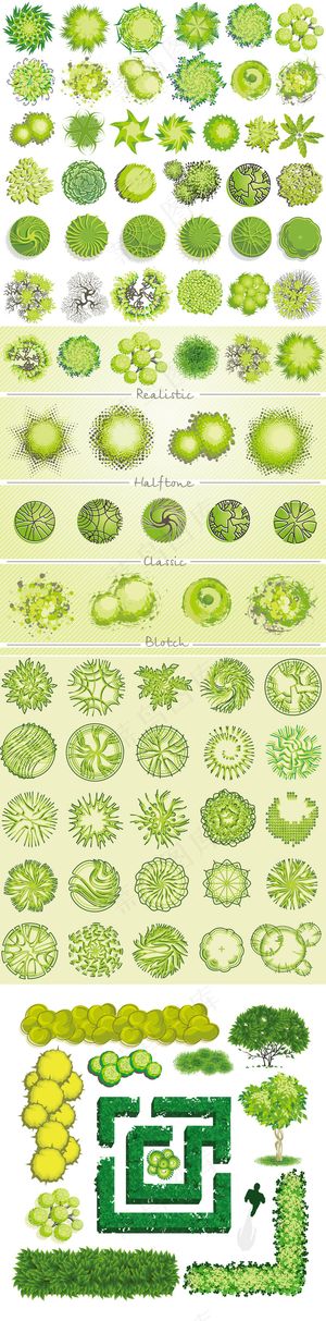 扁平化卡通景观树木设计矢量素材