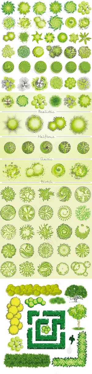 扁平化卡通景观树木设计矢量素材