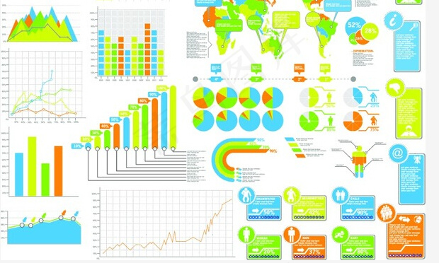 饼图柱状图等实用统计图表矢量素材eps,ai矢量模版下载