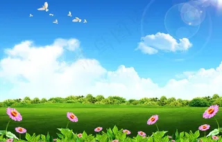 绿色草地花朵PSD素材