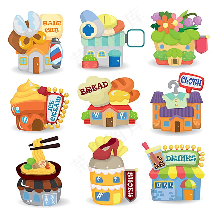 可爱卡通商铺矢量素材图片ai矢量模版下载