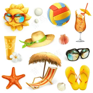 夏季主题元素矢量素材适用于夏日元素...