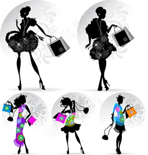 时尚卡通购物美女矢量素材