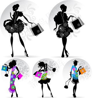 时尚卡通购物美女矢量素材
