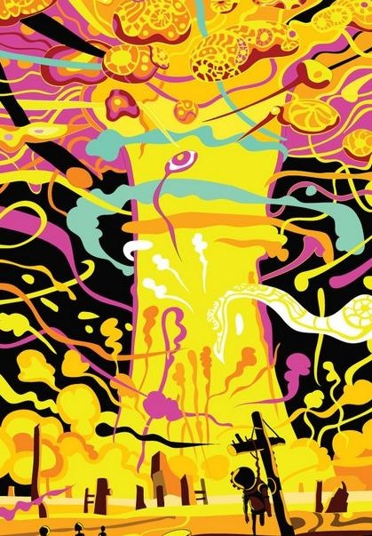 梦幻蘑菇云抽象画矢量素材