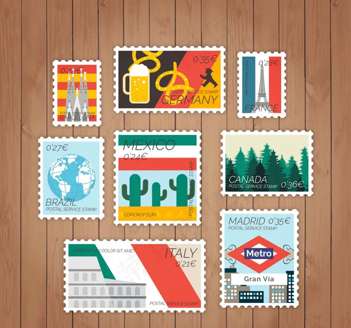 卡通矢量邮票设计ai矢量模版下载