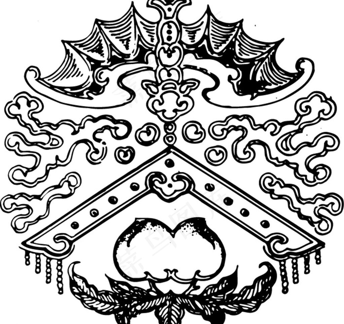 蟠桃 窗花 矢量线稿