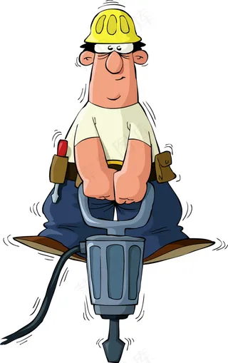 手提钻施工的卡通工人