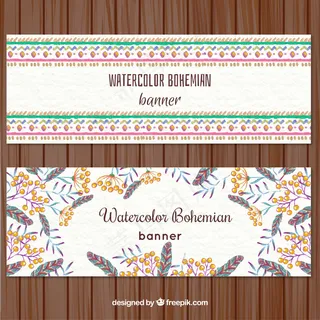 水彩画的几何图案和植物在波希米亚风...