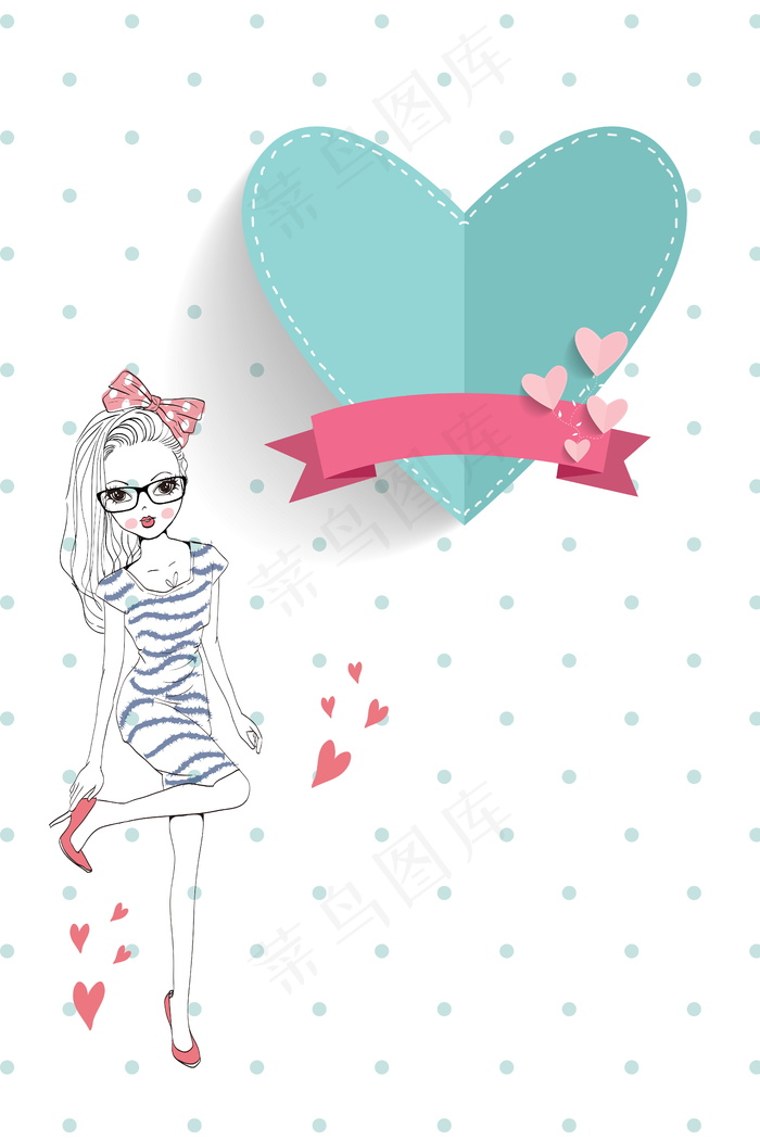 日系文艺手绘剪纸爱心广告背景素材