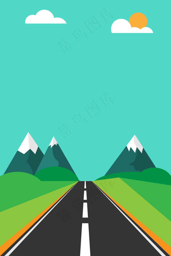 矢量扁平几何手绘透视公路背景