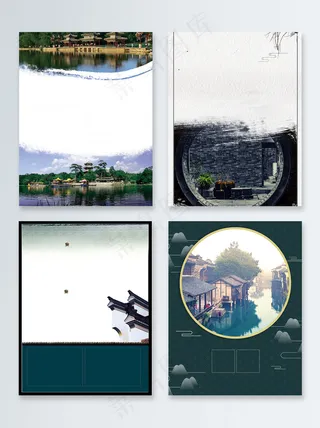 中国风几何怀旧世界文明古迹广告背景