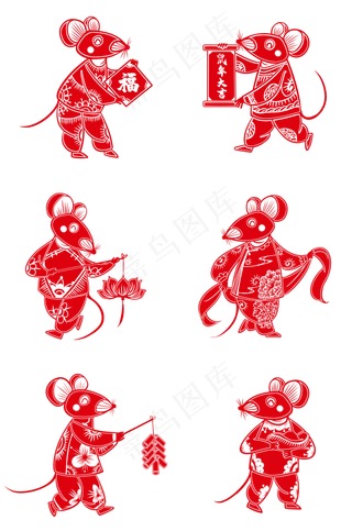 鼠年2020剪纸风老鼠合集,免抠元素