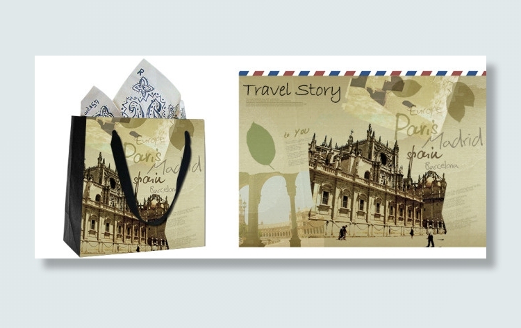 高清PSD分层古典名胜购物袋