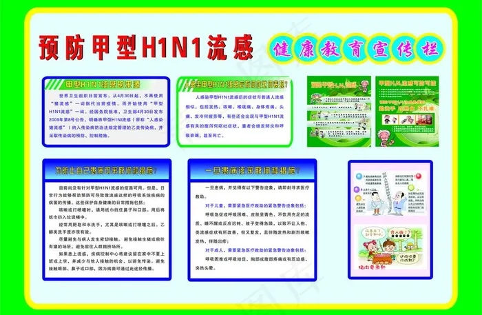 甲型H1NI流感健康教育宣传栏图片cdr矢量模版下载