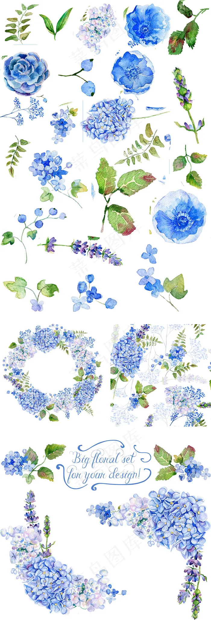 手绘花卉花环绿叶PNG免扣设计素材(1024X3000(DPI:300))psd模版下载