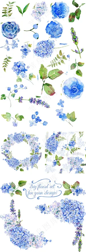 手绘花卉花环绿叶PNG免扣设计素材